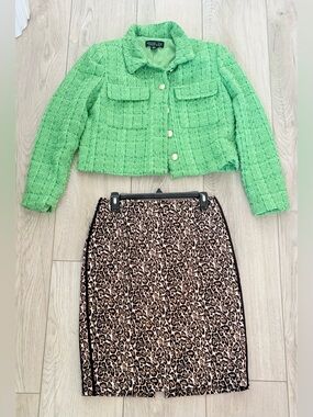 Rachel Zoe women’s  Tweed Boucle Jacket & whbm skirt, sz Med and 8 set